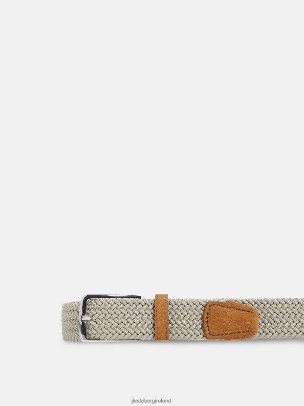 J.Lindeberg Men Ben Braided Elastic Belt Oyster Gray Accessory BXV8X41247