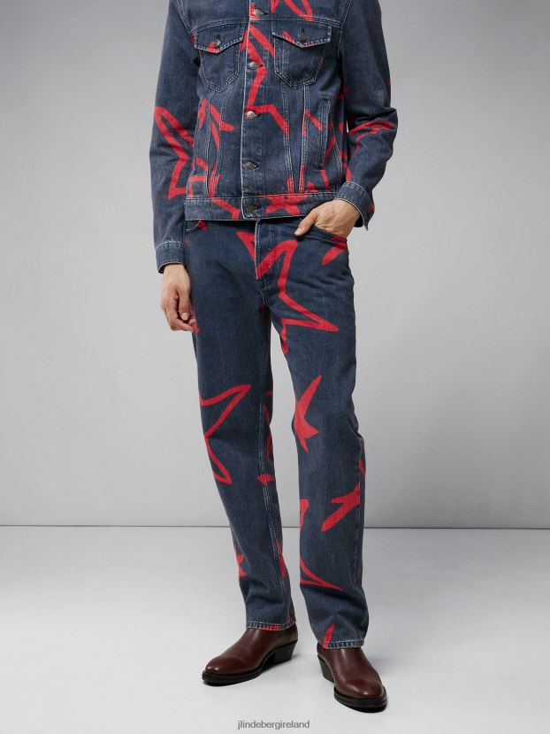 J.Lindeberg Men Johnny Star Printed Jeans Navy Clothing BXV8X42578 - Click Image to Close