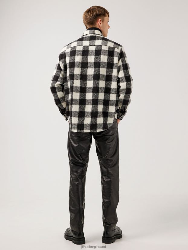 J.Lindeberg Men Gingham Loose Overshirt Black Clothing BXV8X42467 - Click Image to Close