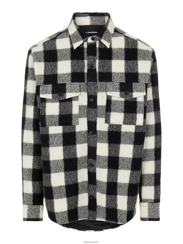 J.Lindeberg Men Gingham Loose Overshirt Black Clothing BXV8X42467