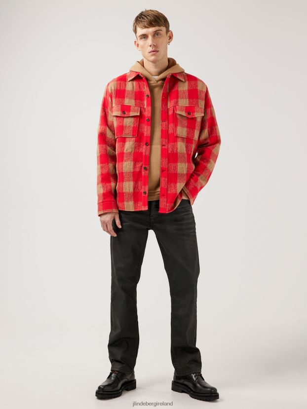 J.Lindeberg Men Gingham Loose Overshirt Red Bell Clothing BXV8X42468