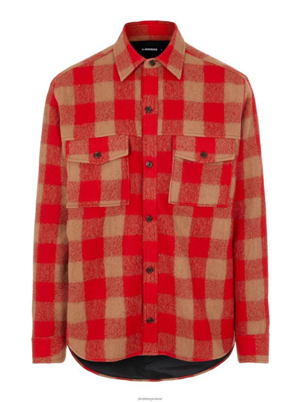 J.Lindeberg Men Gingham Loose Overshirt Red Bell Clothing BXV8X42468