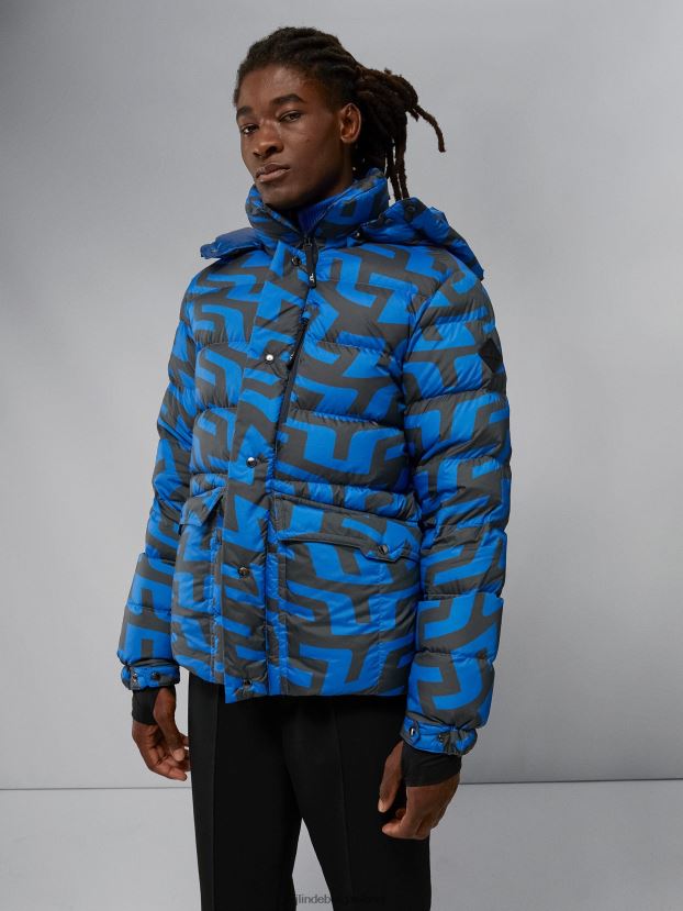 J.Lindeberg Men Sphere Print Down Jacket Bridge Swirl Blue Clothing BXV8X42436