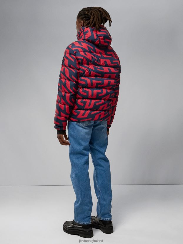 J.Lindeberg Men Sphere Print Down Jacket Bridge Swirl Red Clothing BXV8X42435 - Click Image to Close