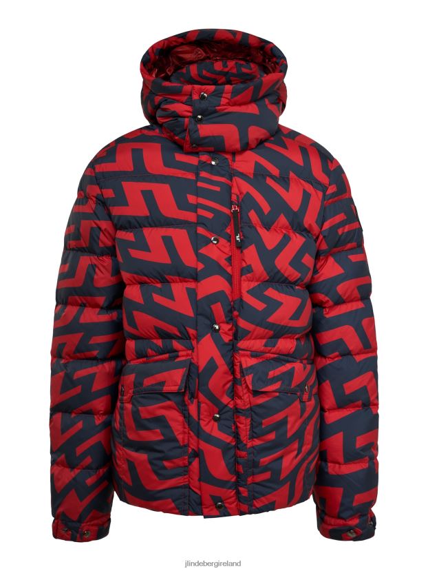 J.Lindeberg Men Sphere Print Down Jacket Bridge Swirl Red Clothing BXV8X42435