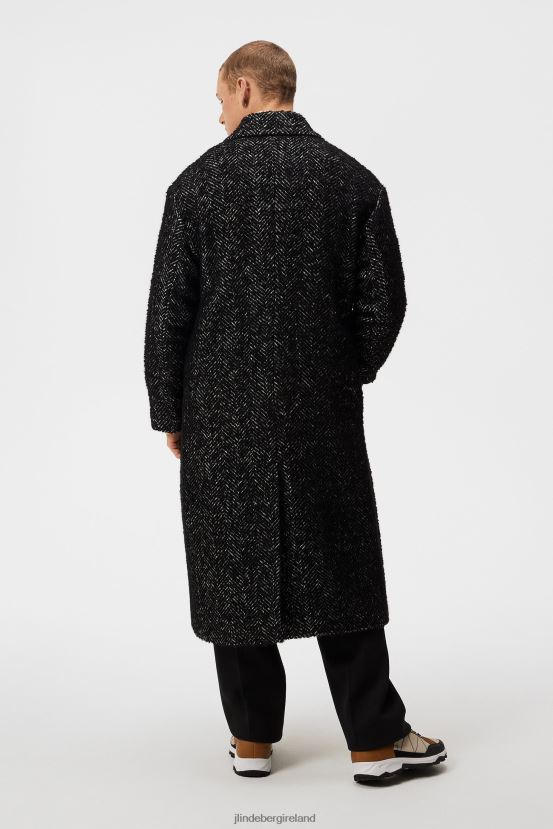 J.Lindeberg Men Willy Herringbone Coat Black Melange Clothing BXV8X4911 - Click Image to Close