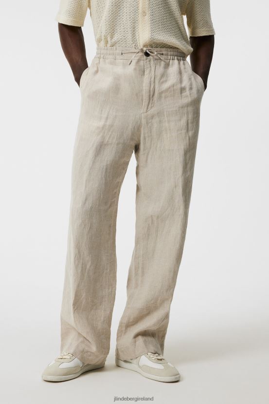 J.Lindeberg Men Noah Wide Linen Pants Cloud White Clothing BXV8X41127