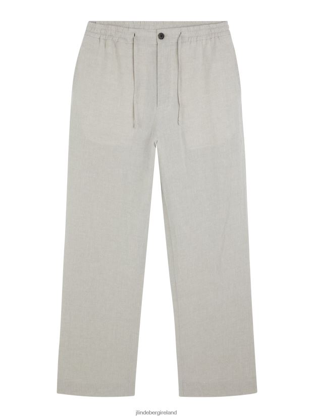 J.Lindeberg Men Noah Wide Linen Pants Cloud White Clothing BXV8X41127