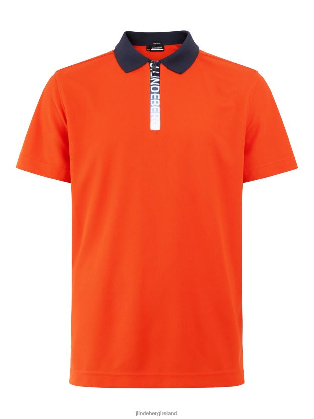 J.Lindeberg Men Brayden Golf Polo Tangerine Tango Clothing BXV8X42102 - Click Image to Close