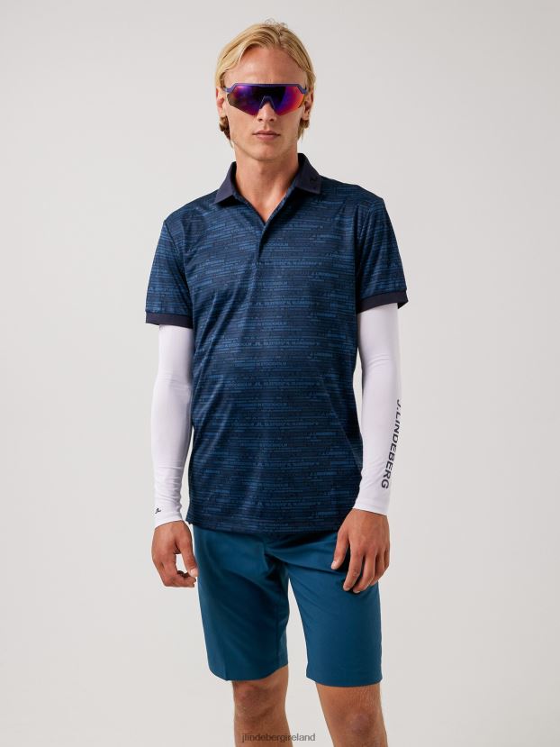 J.Lindeberg Men Kv Print Golf Polo HQ Blue Clothing BXV8X42119 - Click Image to Close