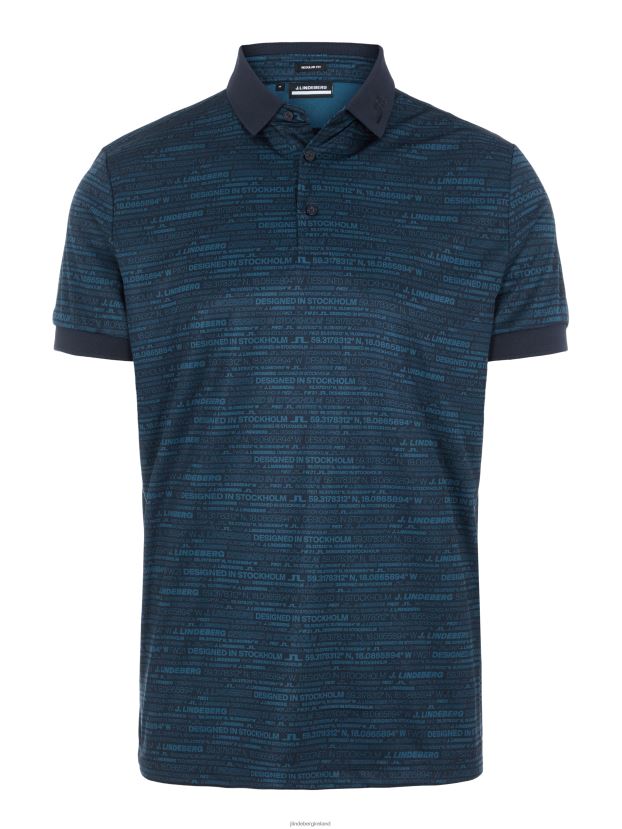 J.Lindeberg Men Kv Print Golf Polo HQ Blue Clothing BXV8X42119