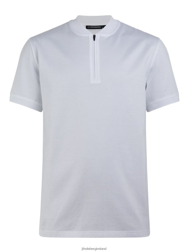 J.Lindeberg Men Leo Quarter Zip Polo White Clothing BXV8X42106 - Click Image to Close