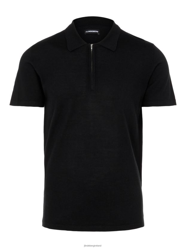 J.Lindeberg Men Nino Knitted Polo Black Clothing BXV8X42114