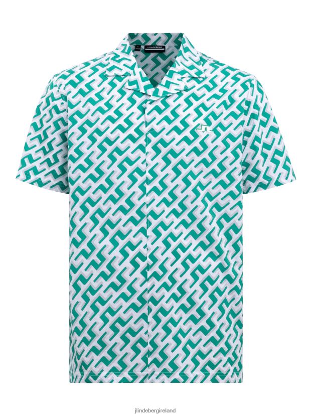 J.Lindeberg Men Resort Golf Shirt Green 3D Bridge Monogram Clothing BXV8X42081