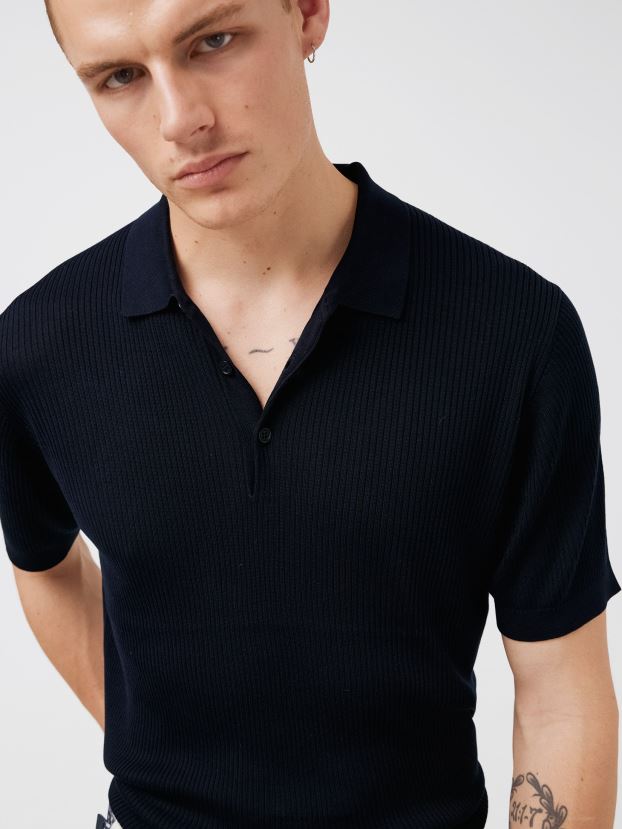 J.Lindeberg Men Stefan Ribbed Polo Navy Clothing BXV8X42086