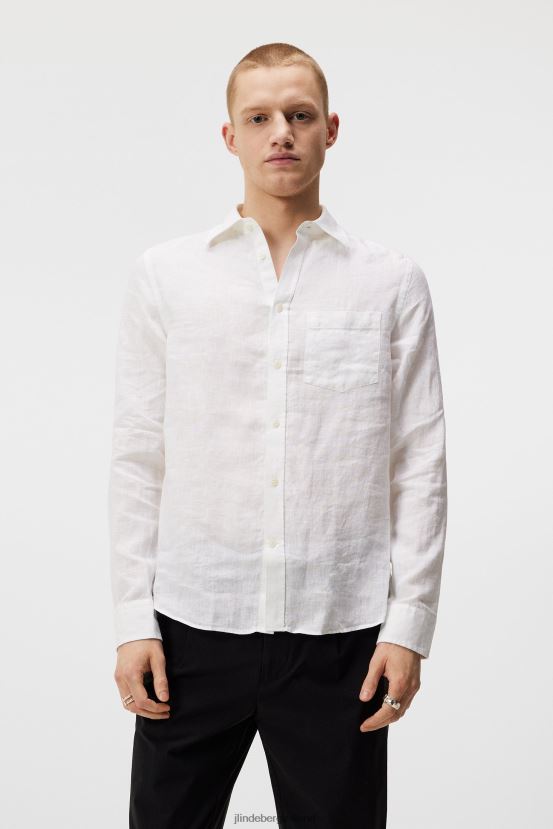 J.Lindeberg Men Clean Linen Slim Shirt White Clothing BXV8X41188 - Click Image to Close