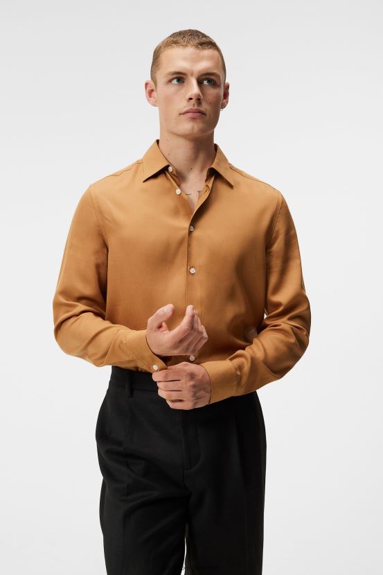 J.Lindeberg Men Comfort Tencel Slim Shirt Chipmunk Clothing BXV8X41151 - Click Image to Close