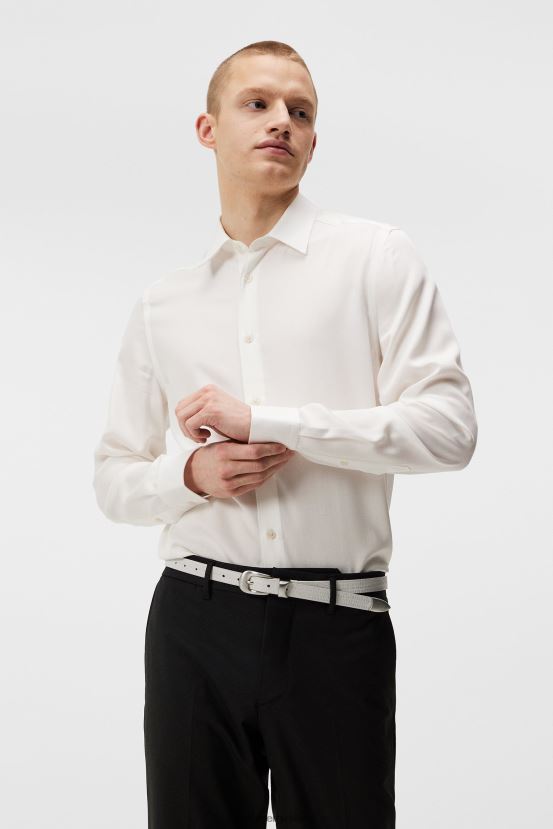 J.Lindeberg Men Comfort Tencel Slim Shirt Cloud White Clothing BXV8X41185 - Click Image to Close