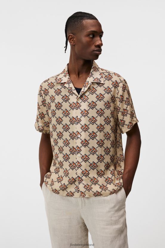 J.Lindeberg Men Donso Diamond Boxy Shirt Safari Beige Clothing BXV8X41171 - Click Image to Close