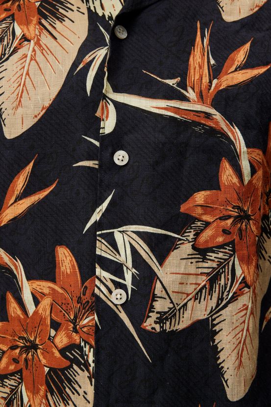 J.Lindeberg Men Elio Tropical Print Shirt Navy Clothing BXV8X41170