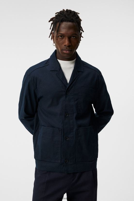 J.Lindeberg Men Errol Linen Workwear Overshirt Navy Clothing BXV8X41193