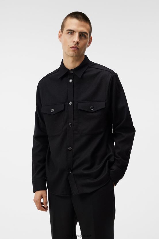 J.Lindeberg Men Flat Wool Overshirt Black Clothing BXV8X41161 - Click Image to Close