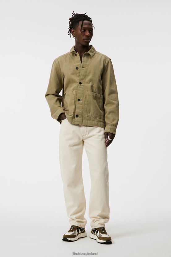 J.Lindeberg Men Lando Organic Cotton Twill Overshirt Aloe Clothing BXV8X41195