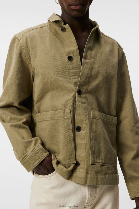 J.Lindeberg Men Lando Organic Cotton Twill Overshirt Aloe Clothing BXV8X41195