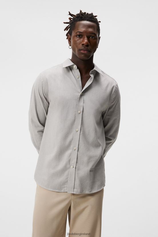 J.Lindeberg Men Light Flannel Slim Shirt Light Grey Clothing BXV8X41156 - Click Image to Close