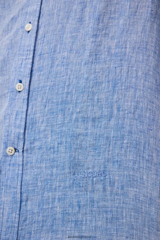 J.Lindeberg Men Linen Melange Long Sleeve Slim Shirt Lapis Blue Clothing BXV8X41180