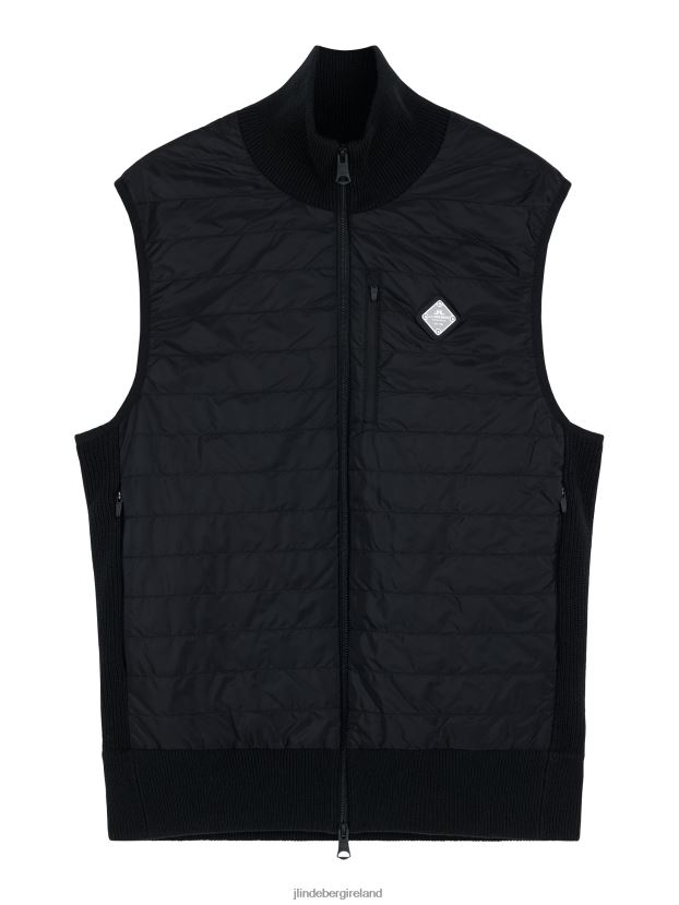 J.Lindeberg Men Becket Hybrid Zip Vest Black Clothing BXV8X42298