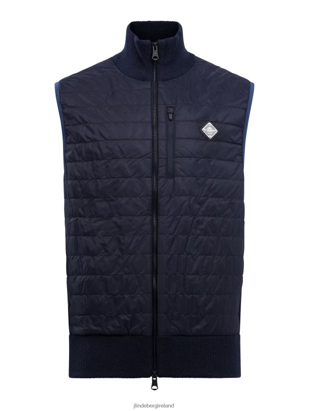 J.Lindeberg Men Becket Hybrid Zip Vest Navy Clothing BXV8X42297