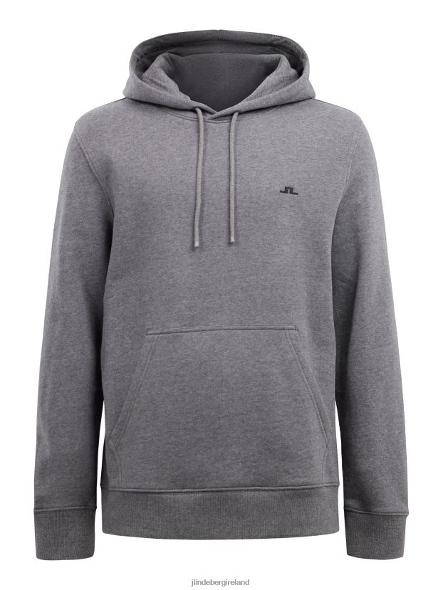 J.Lindeberg Men Cal Sweat Hoodie Mid Grey Melange Clothing BXV8X41087