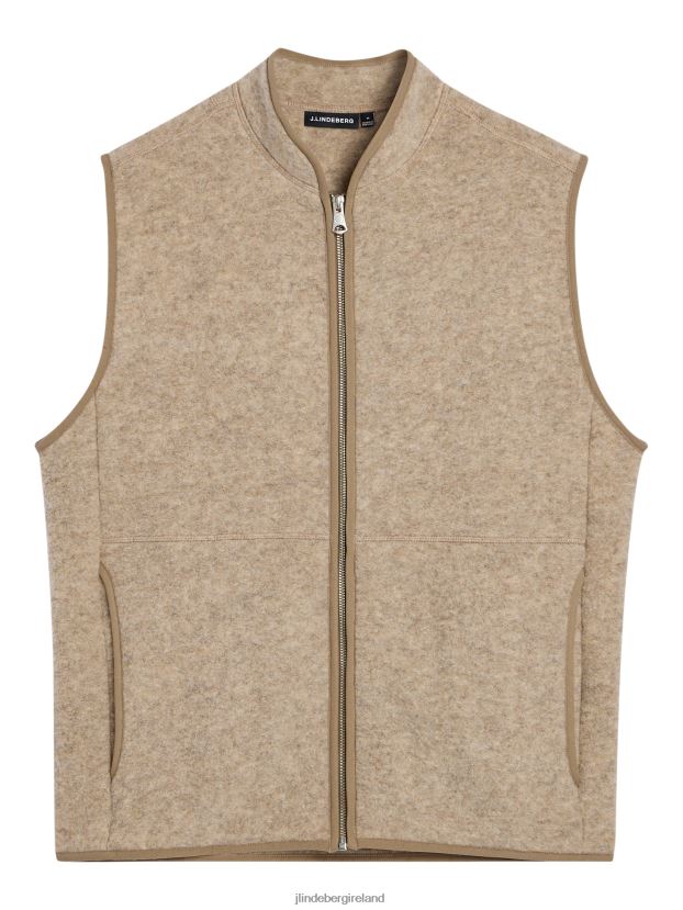 J.Lindeberg Men Duncan Wool Fleece Vest Tiger Brown Clothing BXV8X42328