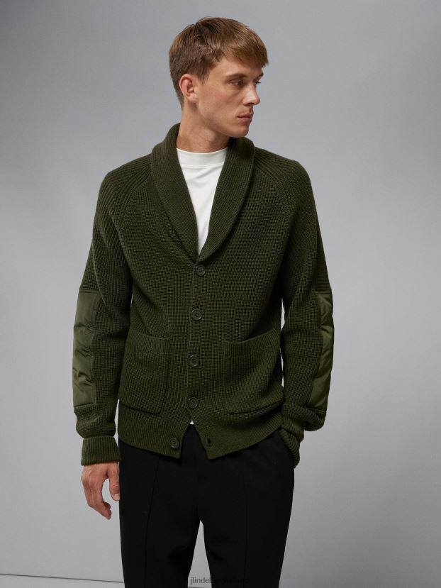 J.Lindeberg Men Gaven Shawl Collar Cardigan Forest Green Clothing BXV8X42291 - Click Image to Close