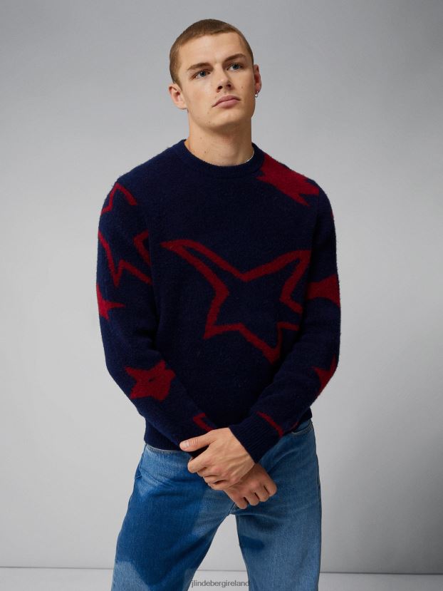 J.Lindeberg Men Glen Jacquard Sweater Navy Clothing BXV8X42293 - Click Image to Close