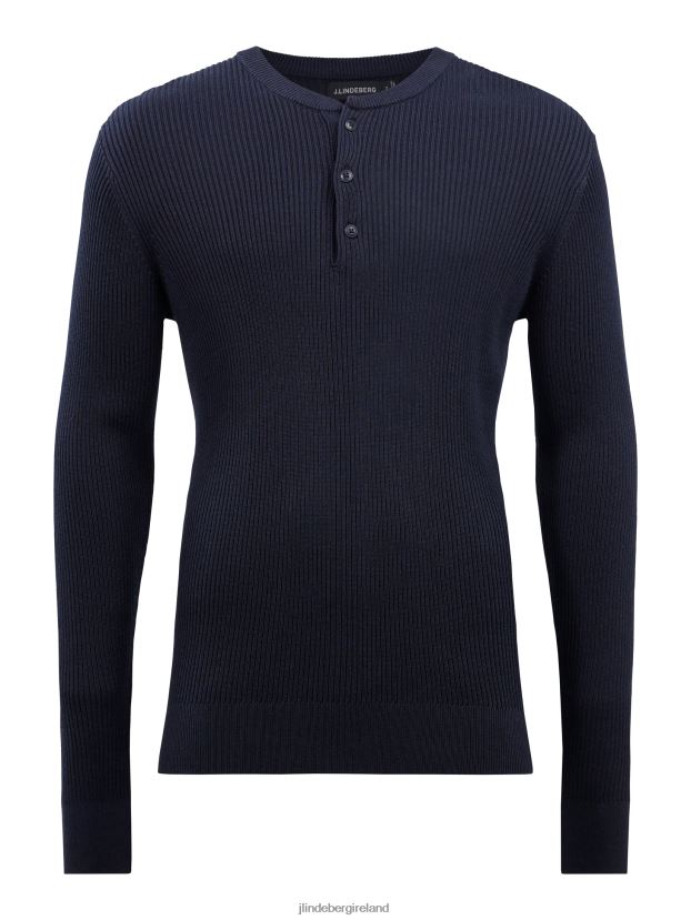 J.Lindeberg Men Hawk Rib Knitted Henley Navy Clothing BXV8X42357