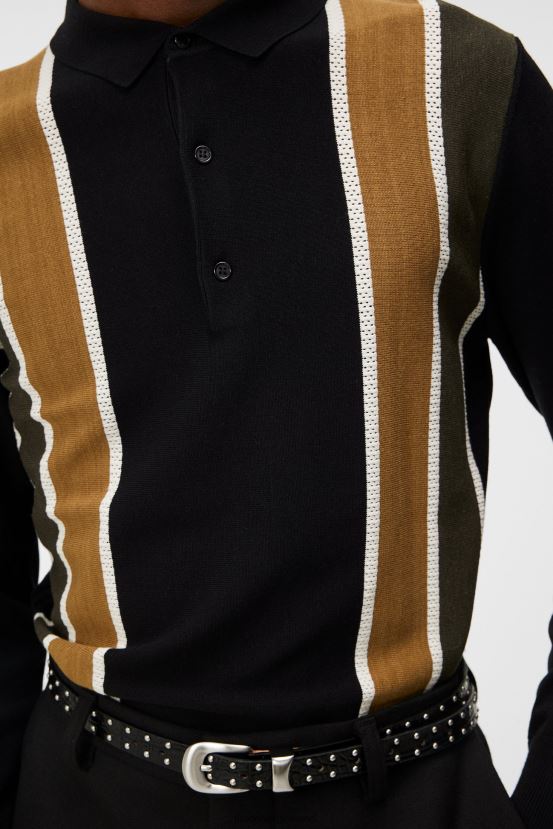 J.Lindeberg Men Heden Striped Knitted Polo Black Clothing BXV8X41017