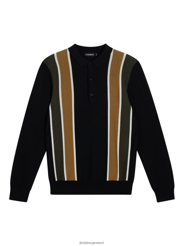 J.Lindeberg Men Heden Striped Knitted Polo Black Clothing BXV8X41017