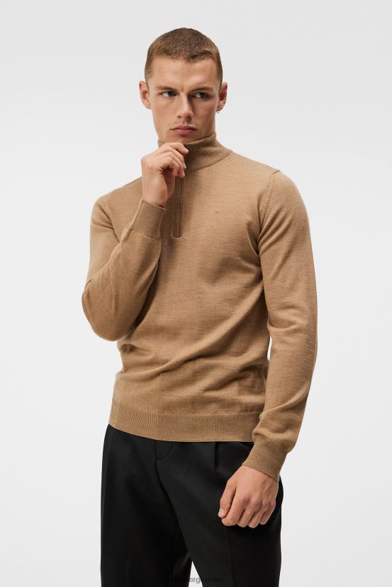 J.Lindeberg Men Kiyan Quarter Zip Sweater Chipmunk Clothing BXV8X4989 - Click Image to Close