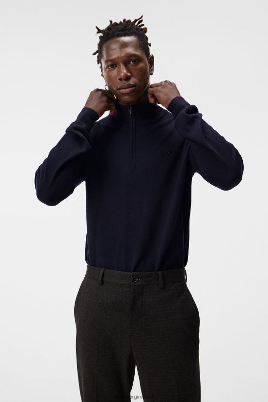 J.Lindeberg Men Kiyan Quarter Zip Sweater Navy Clothing BXV8X4990 - Click Image to Close