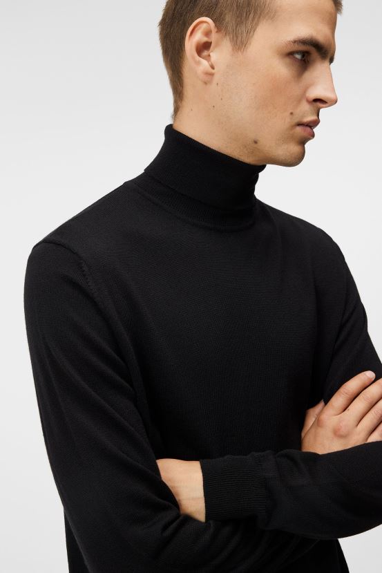 J.Lindeberg Men Lyd Merino Turtleneck Sweater Black Clothing BXV8X41006