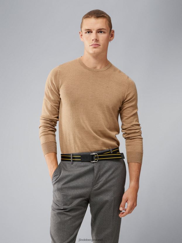 J.Lindeberg Men Lyle Merino Sweater Tiger Brown Clothing BXV8X42324 - Click Image to Close