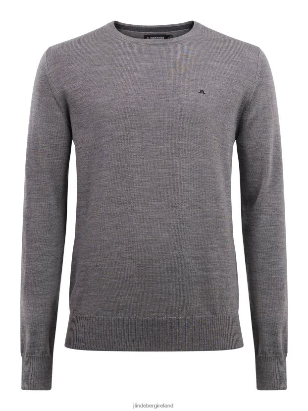 J.Lindeberg Men Lyle True Merino Sweater Grey Melange Clothing BXV8X41081