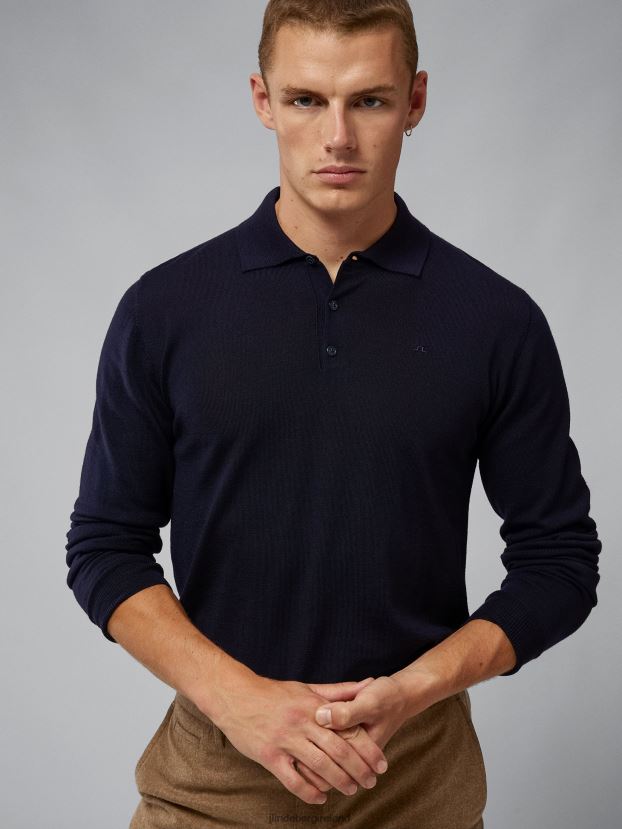 J.Lindeberg Men Noel Light Merino Polo Navy Clothing BXV8X41079