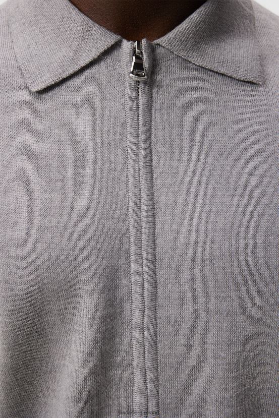 J.Lindeberg Men Nyle Merino Zip Cardigan Light Grey Melange Clothing BXV8X41011