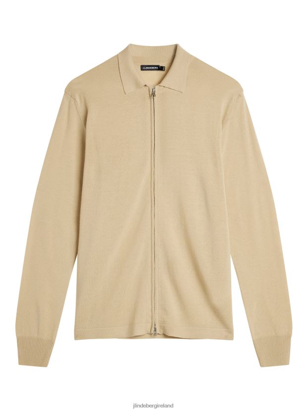 J.Lindeberg Men Nyle Merino Zip Cardigan Safari Beige Clothing BXV8X41046