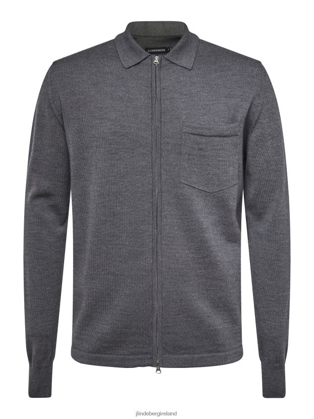 J.Lindeberg Men Nyle Merino Zip Cardigan Volcanic Ash Clothing BXV8X42315