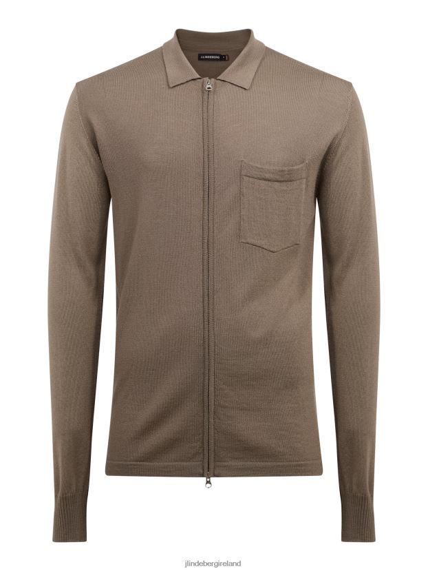 J.Lindeberg Men Nyle Merino Zip Cardigan Walnut Clothing BXV8X42359 - Click Image to Close