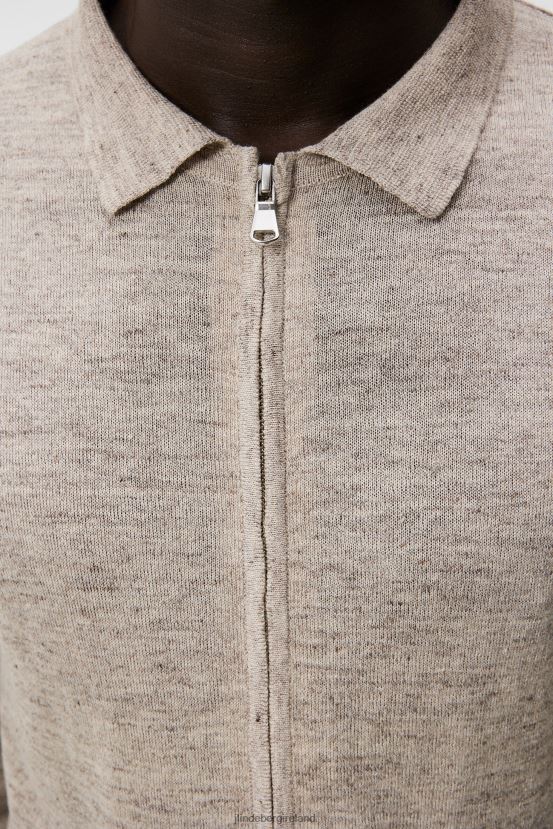 J.Lindeberg Men Nylo Linen Blend Full Zip Safari Beige Clothing BXV8X41032